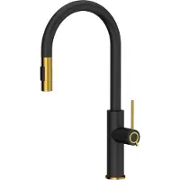 Quadron Küchenarmatur Quadron Jennifer Q Line Slim SteelQ stehend schwarz mit goldenen Elementen (84818011)
