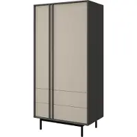 Mirjan 24 Kleiderschrank Alsy 2S2D REG 1, Kleiderschrank mit zwei Drehtüren und zwei Schubladen, Schwarze Metallfüße (Farbe: Anthrazit / Hellbeige)