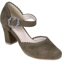 Hirschkogel Sophie Trachtenpumps aus Leder, kaki, Gr. 40, mit stabilem 7,5 cm Blockabsatz und weichem Fußbett