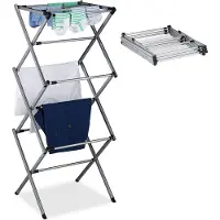 Relaxdays Wäscheständer klappbar, 11 Stangen auf 6 Ebenen, HBT: 105x73x37 cm, ausziehbarer Wäscheturm, Metall, silber