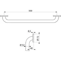 Delabie Haltegriff Basic D32 L500mm Edst. sat.