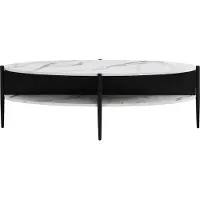 Vente-unique Couchtisch oval mit 4 Ablagefächern - MDF & Metall - Marmor-Optik Weiß & Schwarz - EVARO