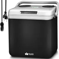 Tillvex Kühlbox elektrisch 32L Anthrazit | Mini-Kühlschrank 230 V und 12 V für KFZ Auto Camping | kühlt & wärmt | ECO-Modus