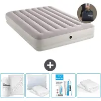 Intex Luftbett - 2 Personen - 152 x 203 x 30 cm - Grau - Inklusive Pumpe - Spannbettuch - Küssen - Reperaturset en Kissenschutz