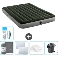 Intex Luftbett - 2 Personen - 152 x 203 x 25 cm - Grün - Spannbettuch - Küssen - Pumpe - Reperaturset en Kissenschutz