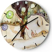 ARTTOR Wanduhr - Rund - Glasuhr - Frau modern - 30x30cm - Schleichendes Uhrwerk - Lautlos - zum Aufhängen bereit - Dekoration Modern - Wanddekoration aus Glas - C3AR30x30-3553