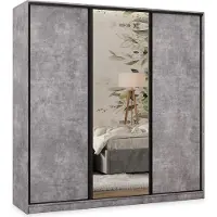 Masseno Schiebetürenschrank TARI 180/205/58 cm Kleiderschrank mit 4 Schubladen Schlafzimmer Schrank 3-türig mit Spiegel Titanfarben
