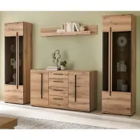 Furn.Design Wohnwand "Design-D" in Evoke Eiche Wohnkombination Set 4-teilig 290 cm, mit Soft-Close und inklusive Beleuchtung