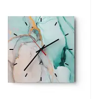 ARTTOR Wanduhr - Quadrat - Glasuhr - Marmor Abstraktion Türkis - 30x30cm - Schleichendes Uhrwerk - Lautlos - zum Aufhängen bereit - Dekoration Modern - Wanddekoration aus Glas - C3AC30x30-4451