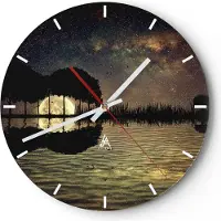 ARTTOR Wanduhr - Rund - Glasuhr - See Nacht Wasser - 30x30cm - Schleichendes Uhrwerk - Lautlos - zum Aufhängen bereit - Dekoration Modern - Wanddekoration aus Glas - C3AR30x30-3753