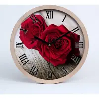 Tulup Holzuhr 20fi cm wanduhr - schwarze Spitzen - Rosen auf Holz