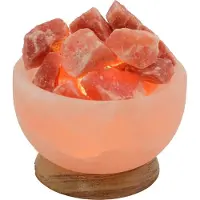 Haf Beleuchtete Salzkristallschale Rund aus echtem Kristallsalz | Salzkristalllampe | Salzsteinlampe auf Holzsockel aus der Salt Range Punjab