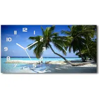 Tulup Wanduhr aus Glas – 60x30 cm - Glasbild - Glasuhr - Gehärtetes Glas - weisse-zeiger - Tropischer Strand