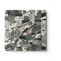 ARTTOR Wanduhr - Quadrat - Glasuhr - Abstraktion Vintage Schwarz - 40x40cm - Schleichendes Uhrwerk - Lautlos - zum Aufhängen bereit - Dekoration Modern - Wanddekoration aus Glas - C3AC40x40-5052