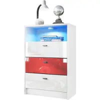 Vladon Kommode Pino V2 Fußball Bundesliga Fanartikel z. B. Stuttgart, Kinderzimmer Anrichte in Weiß matt mit 3 Schubladen in Weiß, Germany, Rot & Weiß Hochglanz inkl. LED (56 x 86,5 x 36 cm)