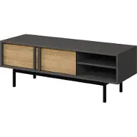 Mirjan 24 TV-Lowboard Alsy 2D REG 10, Standregal mit zwei Drehtüren, Schwarze Metallfüße (Farbe: Anthrazit / Geölte Eiche)
