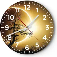 ARTTOR Wanduhr - Rund - Glasuhr - Sonnenfinsternis die Sonne Baum - 40x40cm - Schleichendes Uhrwerk - Lautlos - zum Aufhängen bereit - Dekoration Modern - Wanddekoration aus Glas - C4AR40x40-4349