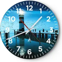 ARTTOR Wanduhr - Rund - Glasuhr - Vögel see laterne wolke - 40x40cm - Schleichendes Uhrwerk - Lautlos - zum Aufhängen bereit - Dekoration Modern - Wanddekoration aus Glas - C4AR40x40-2300