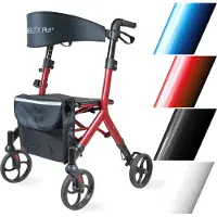 Mobility Plus+ DR10+ Design-Rollator - Indoor und Outdoor Rollator - Gehwagen in trendigem Design - klappbar, Höhe einstellbar und inkl. Tasche - Rot