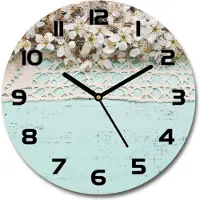 Tulup Wanduhr aus Glas 30fi Glasbild Glasuhr Gehärtetes Glas - schwarze-zeiger - Cherry blossoms