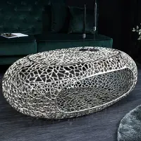 Invicta riess-ambiente Couchtisch ORGANIC 120cm silber Metall Blattoptik mit Stauraum Beistelltisch