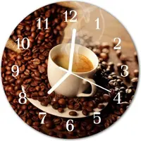 Tulup Glasuhr Wanduhr Küchenuhr Echt-Glas 30fi cm Tasse Kaffee braun