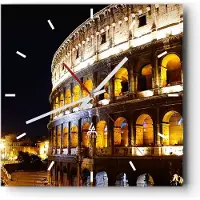 ARTTOR Wanduhr - Quadrat - Glasuhr - Coloseum Rom Architektur - 40x40cm - Schleichendes Uhrwerk - Lautlos - zum Aufhängen bereit - Dekoration Modern - Wanddekoration aus Glas - C3AC40x40-1334