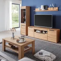 Lomadox Wohnmöbel Set in Eiche teilmassiv mit Couchtisch, Vitrine & LED-Beleuchtung, 4-teilig - AVESTA-06