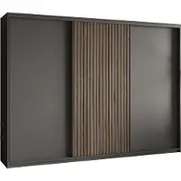 Masseno Schiebetürenschrank VONTE 250/205/60 cm Kleiderschrank mit Lamellen und Schubladen Schlafzimmer Schrank 3-türig Schwarz + Eiche Wotan