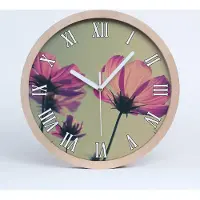 Tulup Holzuhr 25fi cm wanduhr - weiße Spitzen - pinke Blumen