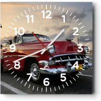 ARTTOR Wanduhr - Quadrat - Glasuhr - Auto Kuba Himmel - 30x30cm - Schleichendes Uhrwerk - Lautlos - zum Aufhängen bereit - Dekoration Modern - Wanddekoration aus Glas - C4AC30x30-0186