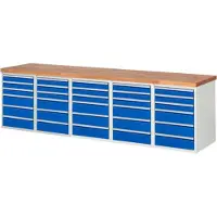RAU Werkbank mit 30 Schubladen - Teilauszug - 90:15 / 150:15 - 890 x 3.000 x 700 mm (HxBxT) - Traglast 1.000 kg - Buche