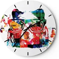 ARTTOR Wanduhr - Rund - Glasuhr - Bär Gläser Grizzly hipster - 30x30cm - Schleichendes Uhrwerk - Lautlos - zum Aufhängen bereit - Dekoration Modern - Wanddekoration aus Glas - C3AR30x30-3090