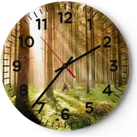 ARTTOR Wanduhr - Rund - Glasuhr - Bäume Sonne Natur - 30x30cm - Schleichendes Uhrwerk - Lautlos - zum Aufhängen bereit - Dekoration Modern - Wanddekoration aus Glas - C4AR30x30-0156