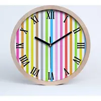 Tulup Holzuhr 20fi cm wanduhr - schwarze Spitzen - bunte Streifen