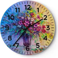 ARTTOR Wanduhr - Rund - Glasuhr - Blumen Vase - 40x40cm - Schleichendes Uhrwerk - Lautlos - zum Aufhängen bereit - Dekoration Modern - Wanddekoration aus Glas - C4AR40x40-4117