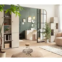 Lomadox Wohnzimmer Set 4-teilig mit Kommode mit integriertem Schreibtisch beige LORCA-80