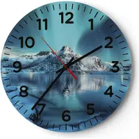 ARTTOR Wanduhr - Rund - Glasuhr - Morgendämmerung Polar Berge - 40x40cm - Schleichendes Uhrwerk - Lautlos - zum Aufhängen bereit - Dekoration Modern - Wanddekoration aus Glas - C4AR40x40-4196