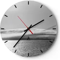 ARTTOR Wanduhr - Rund - Glasuhr - Usa goldenes tor brücke - 30x30cm - Schleichendes Uhrwerk - Lautlos - zum Aufhängen bereit - Dekoration Modern - Wanddekoration aus Glas - C3AR30x30-1470