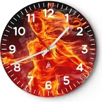 ARTTOR Wanduhr - Rund - Glasuhr - Frau Flammen Illustration - 30x30cm - Schleichendes Uhrwerk - Lautlos - zum Aufhängen bereit - Dekoration Modern - Wanddekoration aus Glas - C4AR30x30-0222
