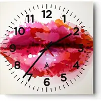 ARTTOR Wanduhr - Quadrat - Glasuhr - Rote Lippen glänzend Lippe Glanz - 30x30cm - Schleichendes Uhrwerk - Lautlos - zum Aufhängen bereit - Dekoration Modern - Wanddekoration aus Glas - C4AC30x30-2706