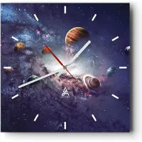 ARTTOR Wanduhr - Quadrat - Glasuhr - Kosmos Planeten die Sterne - 30x30cm - Schleichendes Uhrwerk - Lautlos - zum Aufhängen bereit - Dekoration Modern - Wanddekoration aus Glas - C3AC30x30-4851