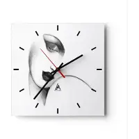 ARTTOR Wanduhr - Quadrat - Glasuhr - Porträt Frau Skizze - 40x40cm - Schleichendes Uhrwerk - Lautlos - zum Aufhängen bereit - Dekoration Modern - Wanddekoration aus Glas - C3AC40x40-4475