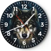 ARTTOR Wanduhr - Rund - Glasuhr - Wolf Dunkel Grafik - 30x30cm - Schleichendes Uhrwerk - Lautlos - zum Aufhängen bereit - Dekoration Modern - Wanddekoration aus Glas - C4AR30x30-4845