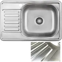 VBChome Einbauspüle 66x42 Leinenstruktur Edelstahl Links Küchenspüle mit Hahnloch Spüle Ablagefläche Abtropffläche Links eckiges Camping Ablaufgarnitur Siphon
