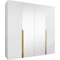 Mirjan 24 Kleiderschrank Mila 2 200 mit Spiegel, Schlafzimmer, Kleiderschrank, mit vier Drehturen und mit zwei Kleiderstange, Modern, Garderobenschrank (Farbe: Weiß + Gold)
