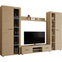 Mirjan 24 Wohnwand Farso XL, Modernes Wohnzimmer-Set, Schrankwand, Stilvoll Mediawand, TV-Möbel (mit weißer Beleuchtung, Geölte Eiche)