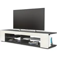 Vladon Lowboard Movie, TV-Kommode mit 4 offenen Fächern und Zierleisten, Schwarz matt/Creme Hochglanz (134 x 29 x 39 cm)