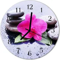 Tulup Glasuhr Wanduhr Küchenuhr Echt-Glas 30fi cm Orchidee rosa