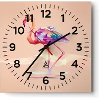 ARTTOR Wanduhr - Quadrat - Glasuhr - Flamingo Vogel Wasser - 30x30cm - Schleichendes Uhrwerk - Lautlos - zum Aufhängen bereit - Dekoration Modern - Wanddekoration aus Glas - C4AC30x30-3839